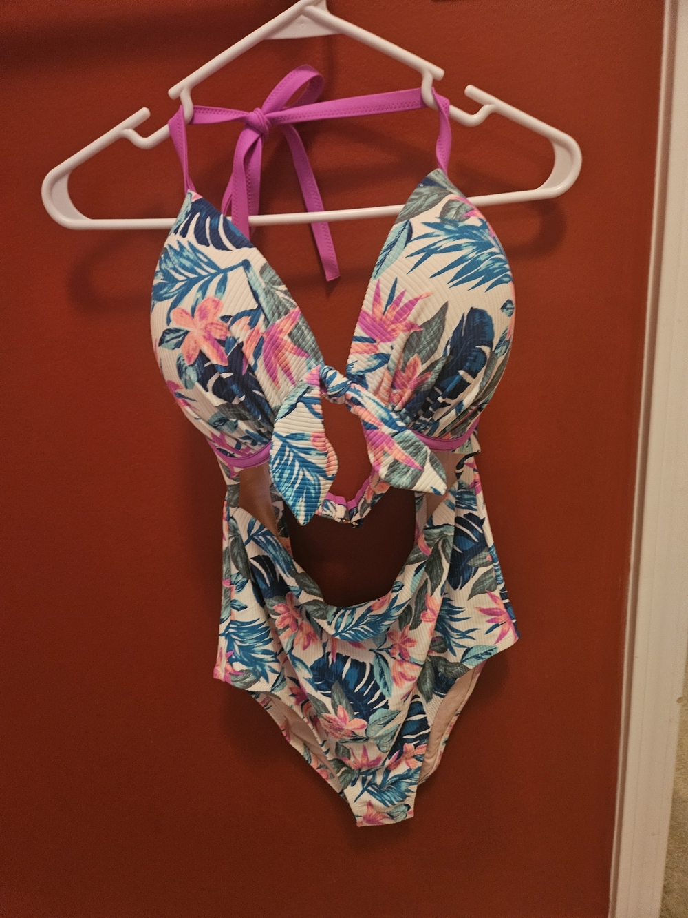 Shade & Shore Tropical Floral One-Piece Swimsuit in Pink and Blue